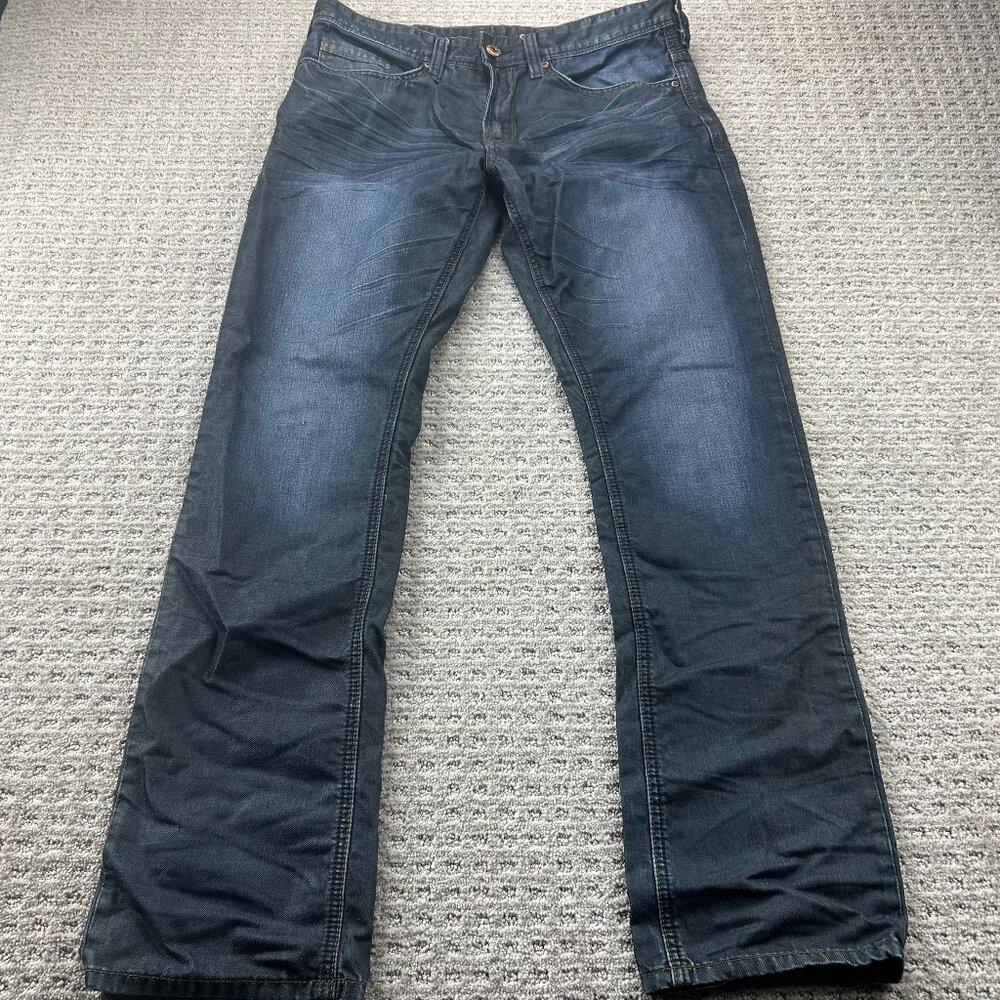 Buffalo David Bitton Evan Jeans Men W32 L32 Faded Pleated Straight Leg Denim